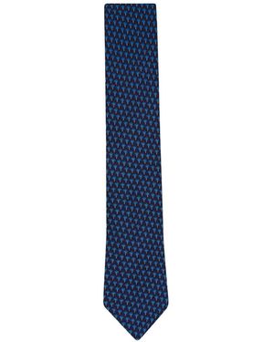 ZEGNA Palm-Tree-Print Silk Tie - Blue