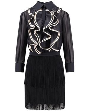 Elisabetta Franchi Ruffled Fringed Mini Dress - Black