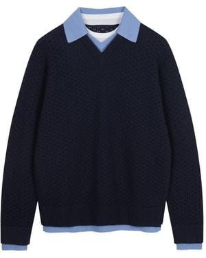 JNBY Pointelle-Knit V-Neck Sweater - Blue