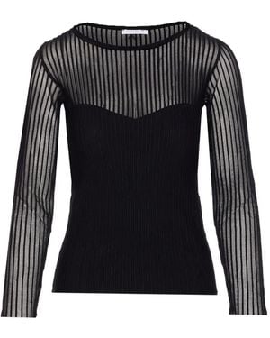 Patrizia Pepe Ribbed Transparent-Panel T-Shirt - Black