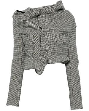 Junya Watanabe Drapierte Jacke Mit Hahnentrittmuster - Grau
