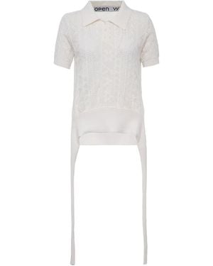 OPEN YY Cable-Knit Polo Top - White