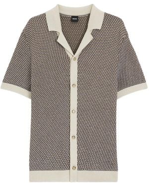BOSS Houndstooth Knitted Shirt - Natural