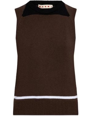 Marni Logo-Embroidered Knitted Top - Brown