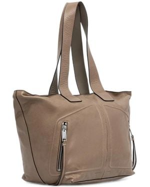 AllSaints Jean Zip-Detail Leather Tote Bag - Natural