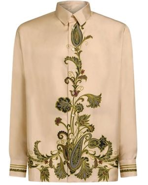 Etro Silk Shirt With Placed Print - Natural
