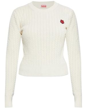 KENZO Cable-Knit Flower-Patch Jumper - White