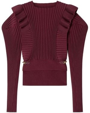 Lanvin Ruffled-Detail Long-Sleeve Sweater - Red