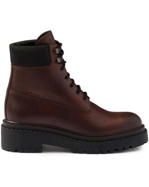 Prada Leather Ankle Booties - Brown