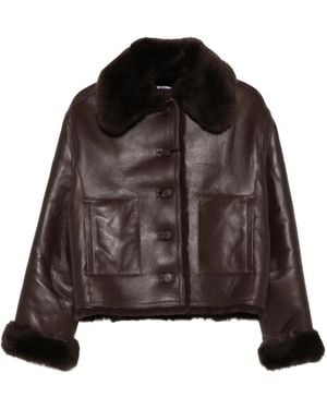 David Koma Fur-Trimmed Leather Jacket - Brown