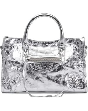 Balenciaga Le City Metallic Leather Tote Bag - White