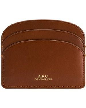A.P.C. Demi Lune Leather Card Holder With Logo - Brown