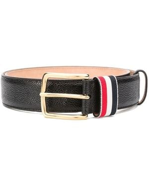 Thom Browne Rwb Stripe Grained-Leather Belt - White