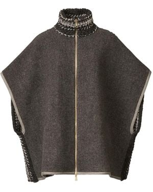 Fabiana Filippi Herringbone Zip-Front Cape - Gray