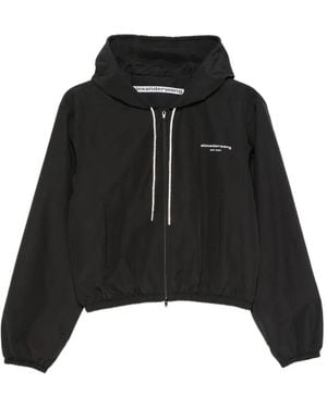 Alexander Wang Logo-Print Hooded Jacket - Black
