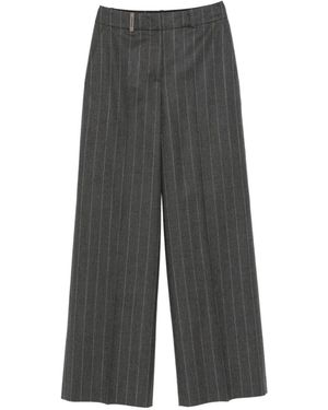 Peserico Pinstripe-Pattern Palazzo Trousers - Grey