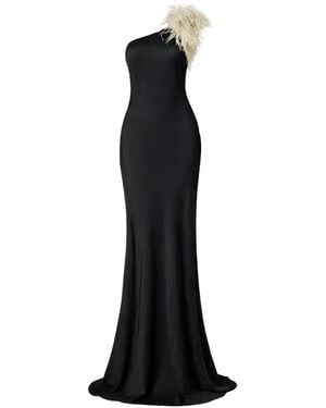 The Archivia Anema Feather-Embellished One-Shoulder Maxi Dress - Black