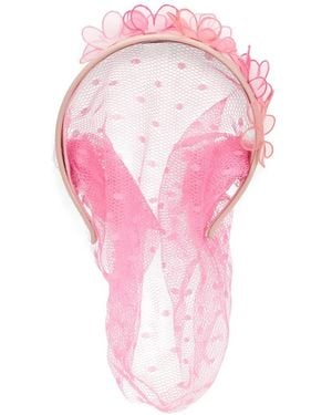 Red(V) Floral Net Veil Headband - Pink