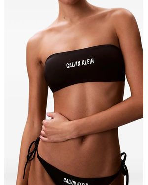 Calvin Klein Logo-Print Bandeau Bikini - Black