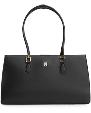 Tommy Hilfiger Logo-Plaque Grained-Texture Shoulder Bag - Black