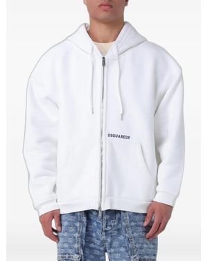 DSquared² Logo-Print Zip-Up Hoodie - White