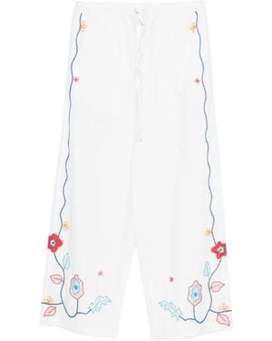forte_forte Floral-Embroidered Trousers - White