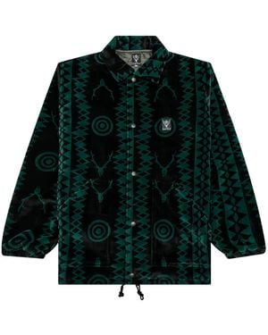 South2 West8 Deer-Pattern Coach Shirt Jacket - Green