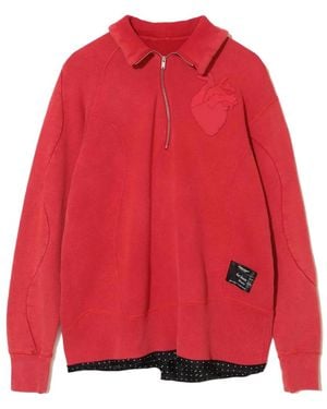 Undercover Heart-Appliqué Polo Top - Red