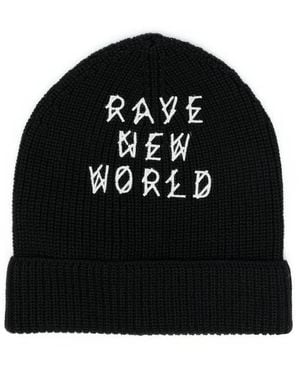 44 Label Group Logo-Print Ribbed-Knit Beanie - Black