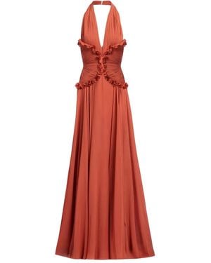 Elie Saab Robe Longue En Soie À Col V - Red