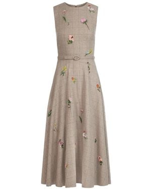 Oscar de la Renta Vestido Midi Acampanado A Cuadros Con Bordado Floral - Neutro