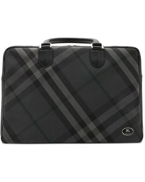 Burberry Check-Pattern Briefcase - Black