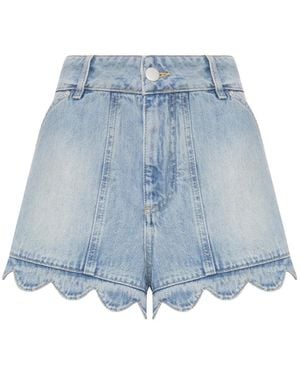 FARM Rio Scalloped-Edge Denim Shorts - Blue