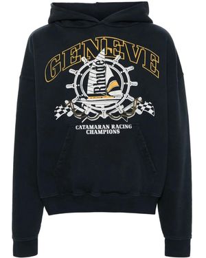 Rhude Nautical-Print Cotton Hoodie - Black