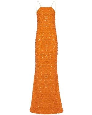 strapless open back dress Zapakasa Women Sequins Orange Prom Dress Long Cross Neck Party Dress with  slit