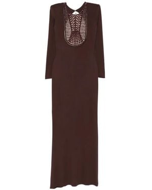 Elisabetta Franchi Carpet Dress With Embroidered Ries - Brown