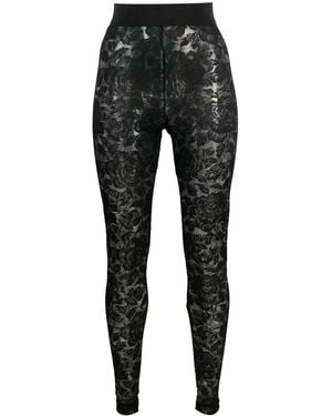 Dolce & Gabbana Floral-Lace Logo-Waistband Leggings - Black
