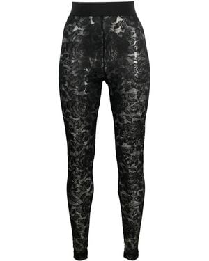 Dolce & Gabbana Floral-Lace Logo-Waistband Leggings - Black