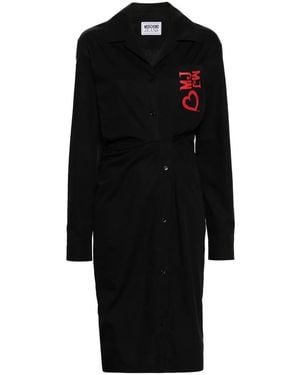 Moschino Logo-Embroidered Poplin Midi Dress - Black