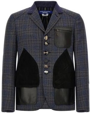 Junya Watanabe Blazer A Cuadros Con Diseño Patchwork - Negro