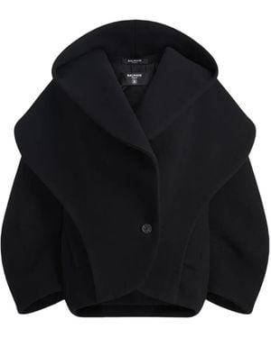 Balmain Oversized Wollen Jas Met Capuchon - Zwart