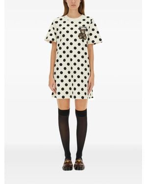 Moschino Polka-Dot Teddy Mini Day Dress - White