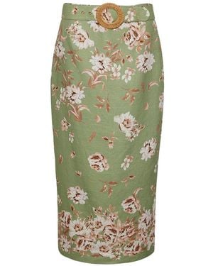 Cara Cara Floral-Print Belted Midi Skirt - Verde