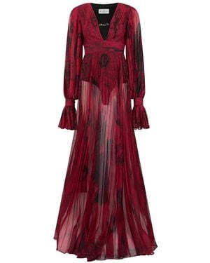 Philipp Plein Zodiac-Print Pleated Maxi Dress - Red