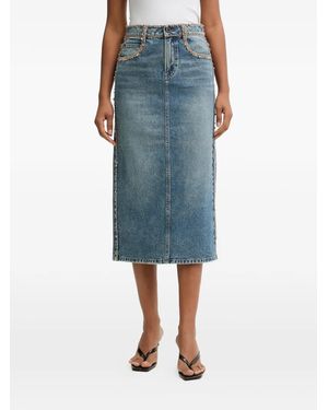Miss Sixty Beaded-Trim Denim Midi Skirt - Blue