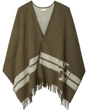 Tory Burch Cape Rayée À Logo - Green