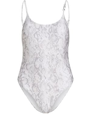 KARL LAGERFELD Snake-Print Scoop-Neck Swimsuit - White