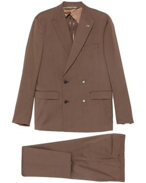 Paoloni Double-Breasted Peaked-Lapel Suit - Brown