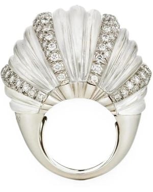 David Webb Anello Hutton Con Diamanti - Bianco