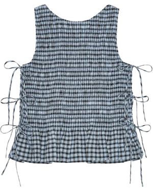 Ganni Smocked Checked Top - Blue